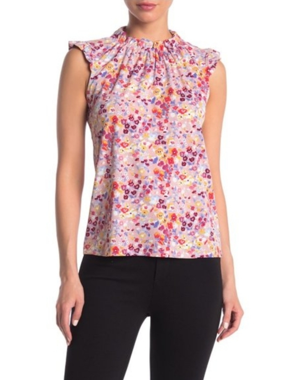NWOT Adrianna Papell Blush Pink Floral Ruffled Neck Top Romantic Blouse Size XL